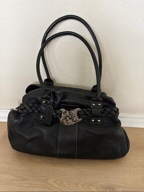 Aqua Madonna Black Braided Accent Shoulder Bag